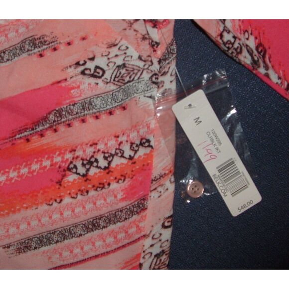 NEW NWT Colorful Sz Medium Roll Tab Sleeve Button Up Tunic Shirt NEW DIRECTIONS - Picture 5 of 5